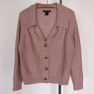 TAHARI Dusty Rose Blush Cardigan Sweater Super Soft Buttons Arrow Large